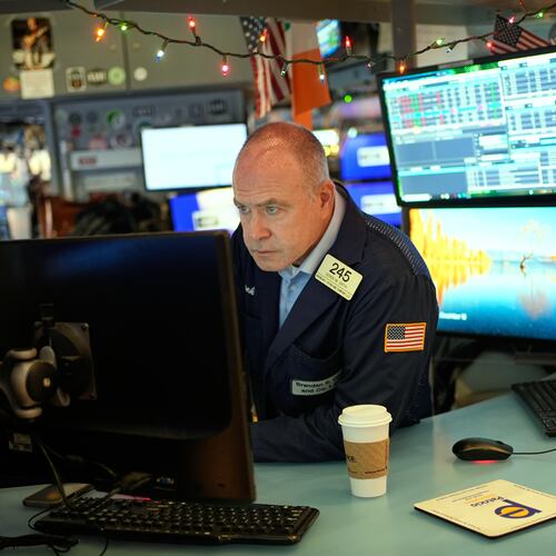 Derek Orth works on the floor at the New York Stock Exchange in New York, Wednesday, Dec. 10, 2025. (AP Photo/Seth Wenig)