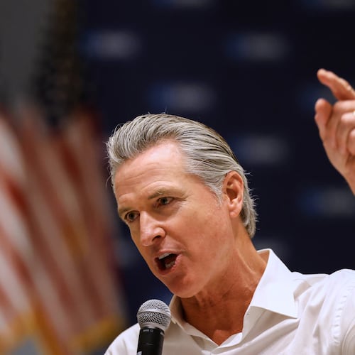 California Gov. Gavin Newsom speaks at a rally for democratic candidates Saturday, Sept. 5, 2026, in Monroe, N.C. (AP Photo/Nell Redmond)