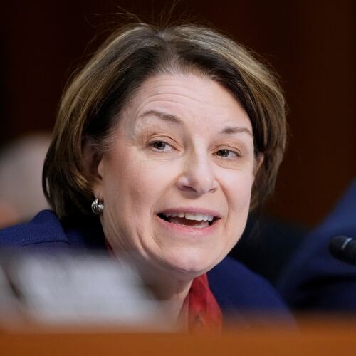 FILE - Sen. Amy Klobuchar, D-Minn., speaks during a confirmation hearing before the Senate Judiciary Committee for Kash Patel, President Donald Trump's choice to be director of the FBI, at the Capitol in Washington, Jan. 30, 2025. (AP Photo/Ben Curtis, File)
