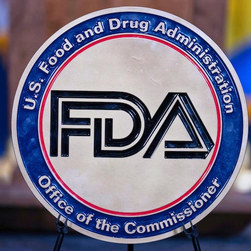 FILE - The Food and Drug Administration seal is seen at the Hubert Humphrey Building Auditorium in Washington, April 22, 2025. (AP Photo/Jose Luis Magana, File)