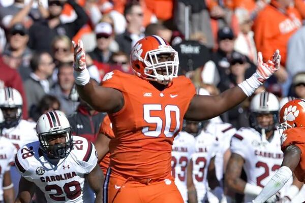Clemson defensive tackle Grady Jarrett will be reunited with outside linebacker Vic Beasley, the Falcons' first round pick. Was he the steal of the draft? (RICHARD SHIRO/Associated Pres)