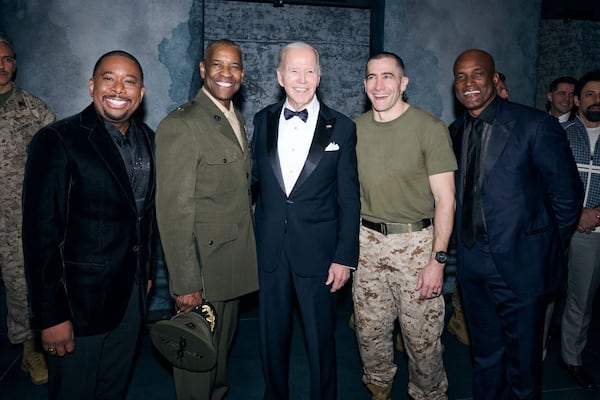 ‘Othello on Broadway’ lead producer Brian Moreland, actor Denzel Washington, former President Joe Biden, actor Jake Gyllenhaal and director Kenny Leon on opening night at Ethel Barrymore Theatre.