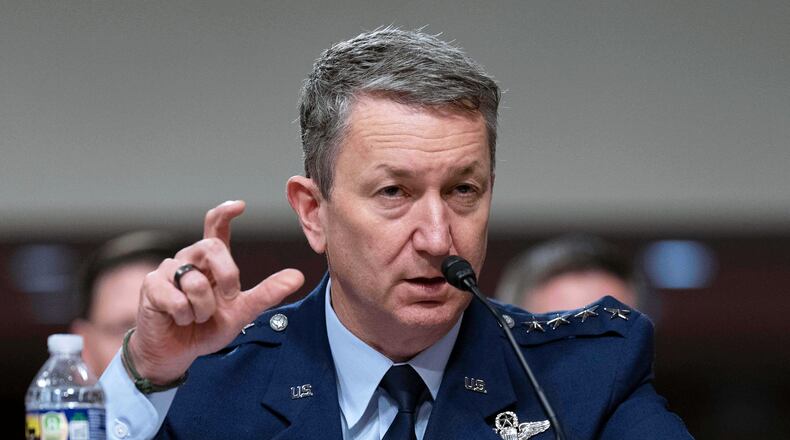 FILE - Chairman of the Joint Chiefs of Staff General Dan Caine testifies before Senate Armed Services Committee hearing on Capitol Hill in Washington, June 18, 2025. (AP Photo/Jose Luis Magana, File)