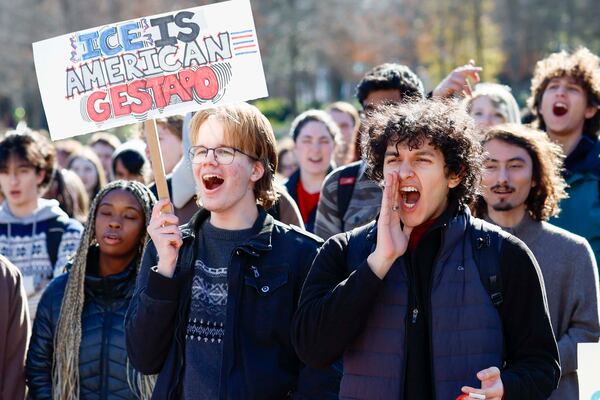 Last week, Georgia Tech students in Atlanta chanted during a walkout protest of the Trump administration's immigration operations. (Miguel Martinez/AJC)
