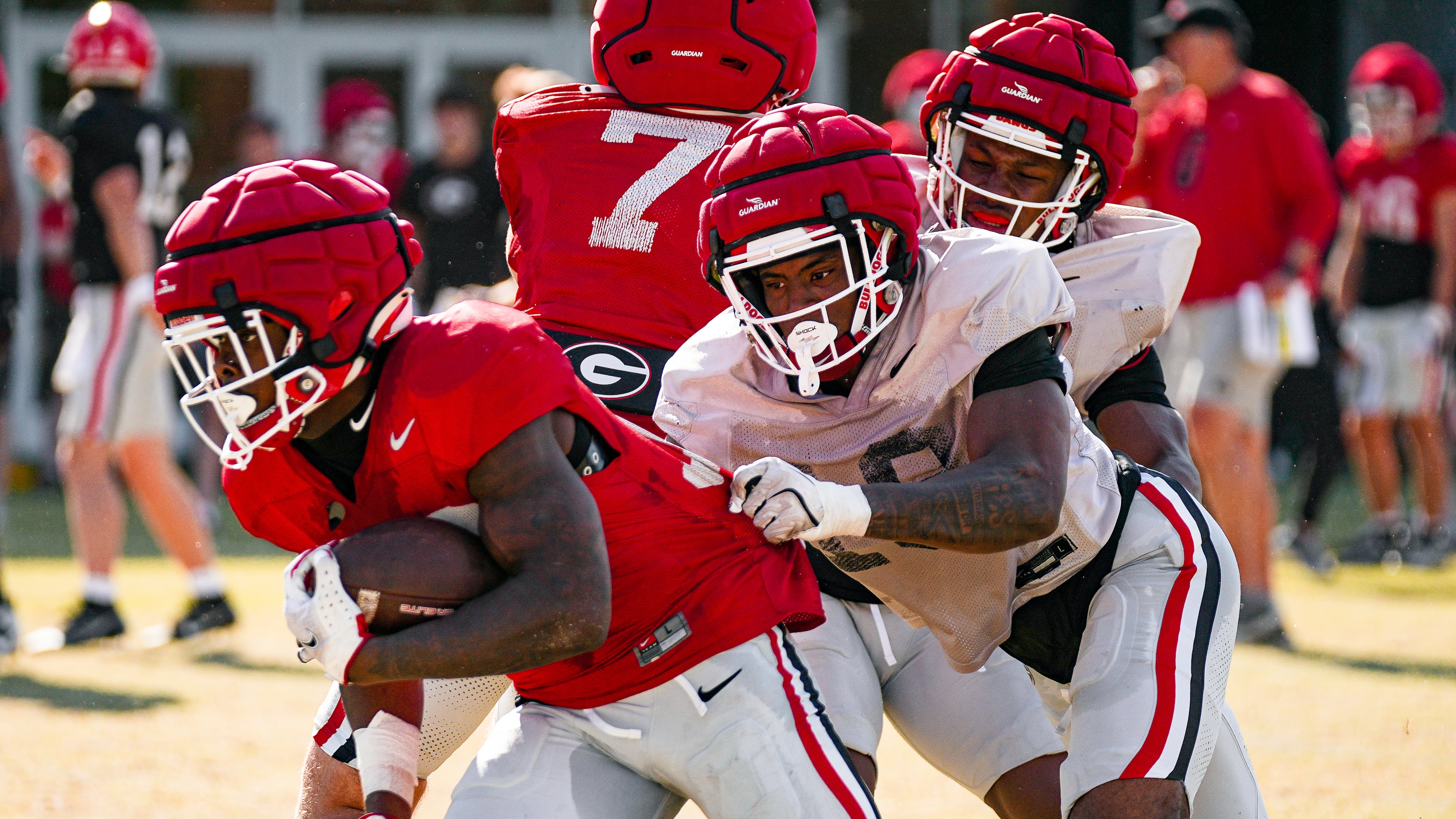 Georgia outside linebacker Justin Williams during Georgia’s practice session in Athens, Ga., on Tuesday, March 25, 2025. (Courtesy of Tony Walsh/UGAAA)