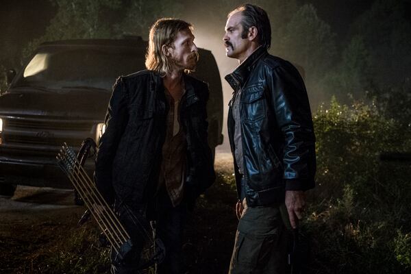  Austin Amelio as Dwight, Steven Ogg as Simon - The Walking Dead _ Season 8, Episode 13 - Photo Credit: Gene Page/AMC