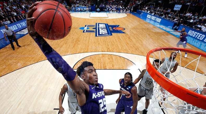 Wesley Iwundu of the Kansas State Wildcats dunks the ball in the first half against the Wake Forest Demon Deacons during the First Four game in the 2017 NCAA Men’s Basketball Tournament at UD Arena on March 14, 2017 in Dayton, Ohio. (Photo by Joe Robbins/Getty Images)