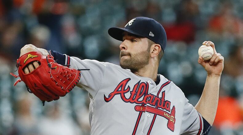 Braves starter Jaime Garcia pitches against the Houston Astros at Minute Maid Park on Wednesday. (Photo by Bob Levey/Getty Images)