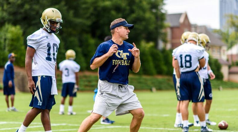Georgia Tech quarterback and B-backs coach Bryan Cook also served as a graduate assistant at Tech 2001-03. (GT Athletics/Danny Karnik)