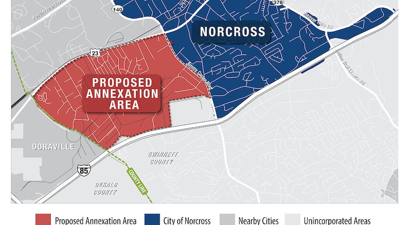 Norcross proposes annexation of area between city and Doraville; vote may come as soon as Nov. (Courtesy City of Norcross)