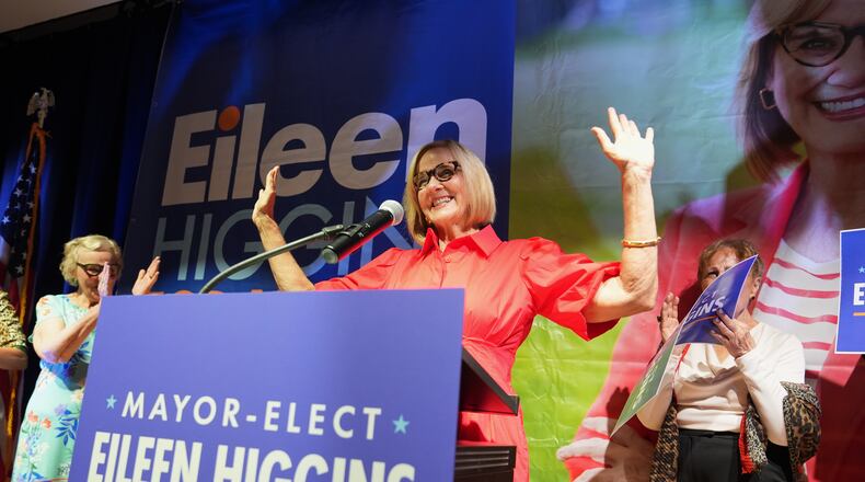 Miami mayor-elect Eileen Higgins celebrates at a watch party after winning the Miami mayoral runoff election, Tuesday, Dec. 9, 2025, in Miami. (AP Photo/Lynne Sladky)