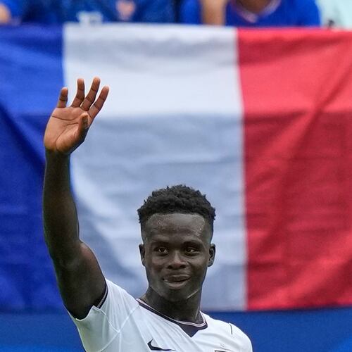 England's Bukayo Saka (7) celebrates scoring their fourth goal during the World Cup third-place playoff soccer match between France and England in Miami Gardens, Fla., Saturday, July 18, 2026. (AP Photo/Lynne Sladky)
