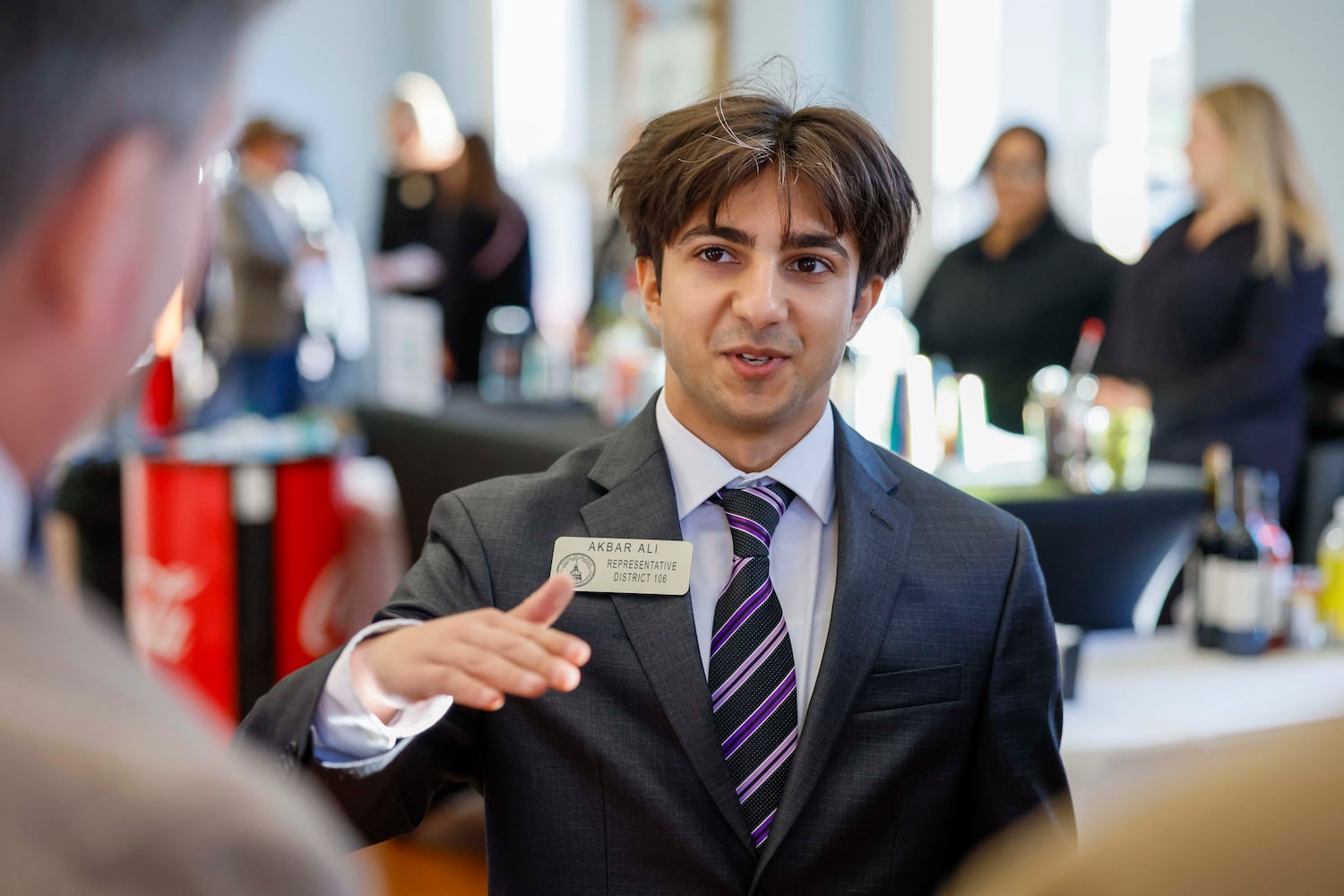State Rep. Akbar Ali, D-Lawrenceville, greets attendees at the supper. (Miguel Martinez/AJC)