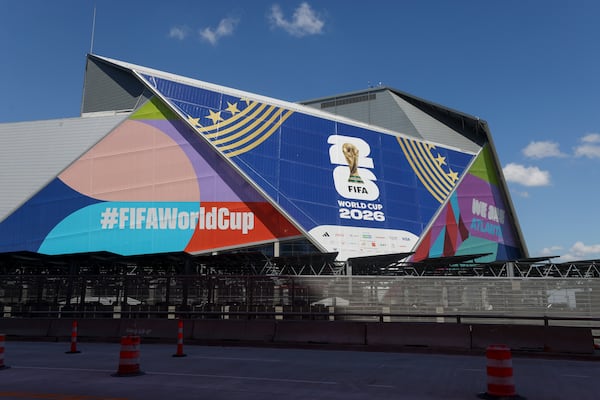 You can't miss Atlanta Stadium for the World Cup. It's the one that looks like a giant Taco Bell Crunchwrap Supreme. (Jason Getz/AJC)