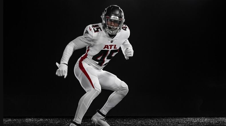 Image of Falcons linebacker Deion Jones in new uniform.