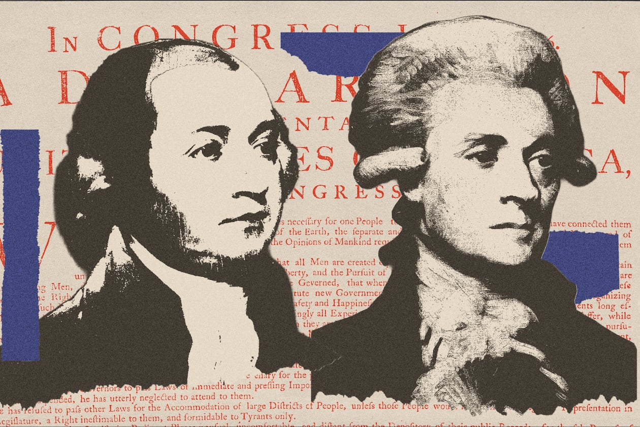 Presidents John Adams (left) and Thomas Jefferson. (Illustration: Marcie LaCerte for the AJC | Source: Public Domain)