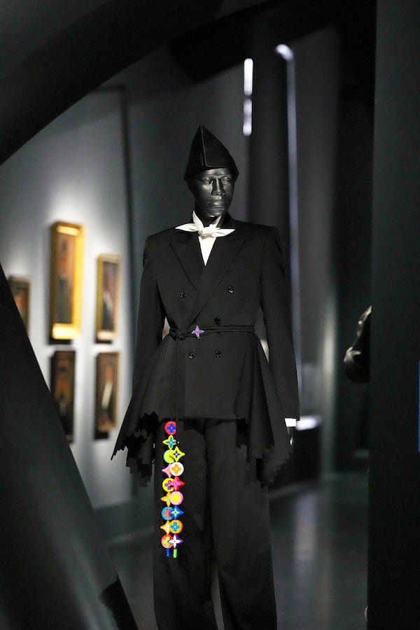 A design by Louis Vuitton is displayed at the Metropolitan Museum of Art's Costume Institute exhibition, "Superfine: Tailoring Black Style," on Saturday, May 3, 2025, in New York. (Photo by Charles Sykes/Invision/AP)