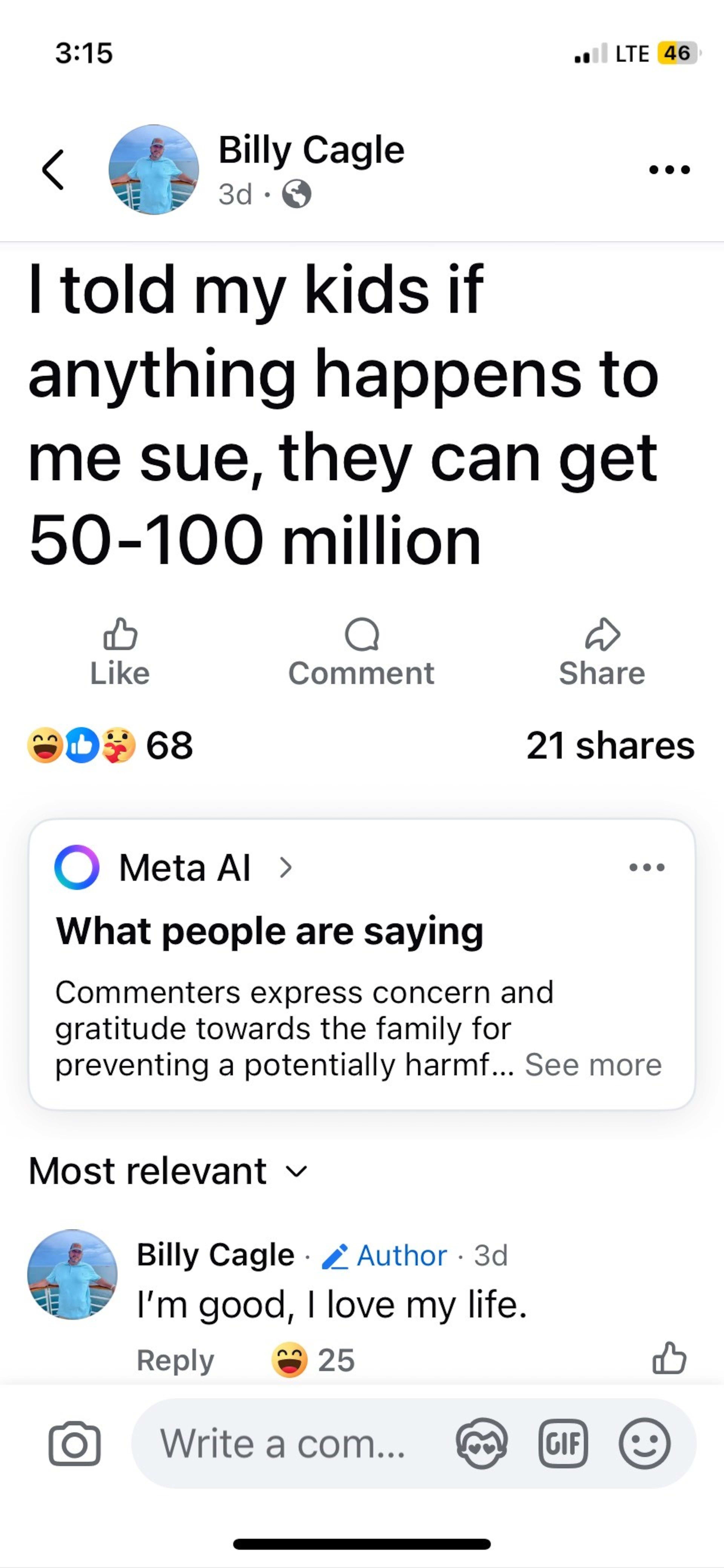 Billy Joe Cagle's Facebook posts started concerning people who knew him.