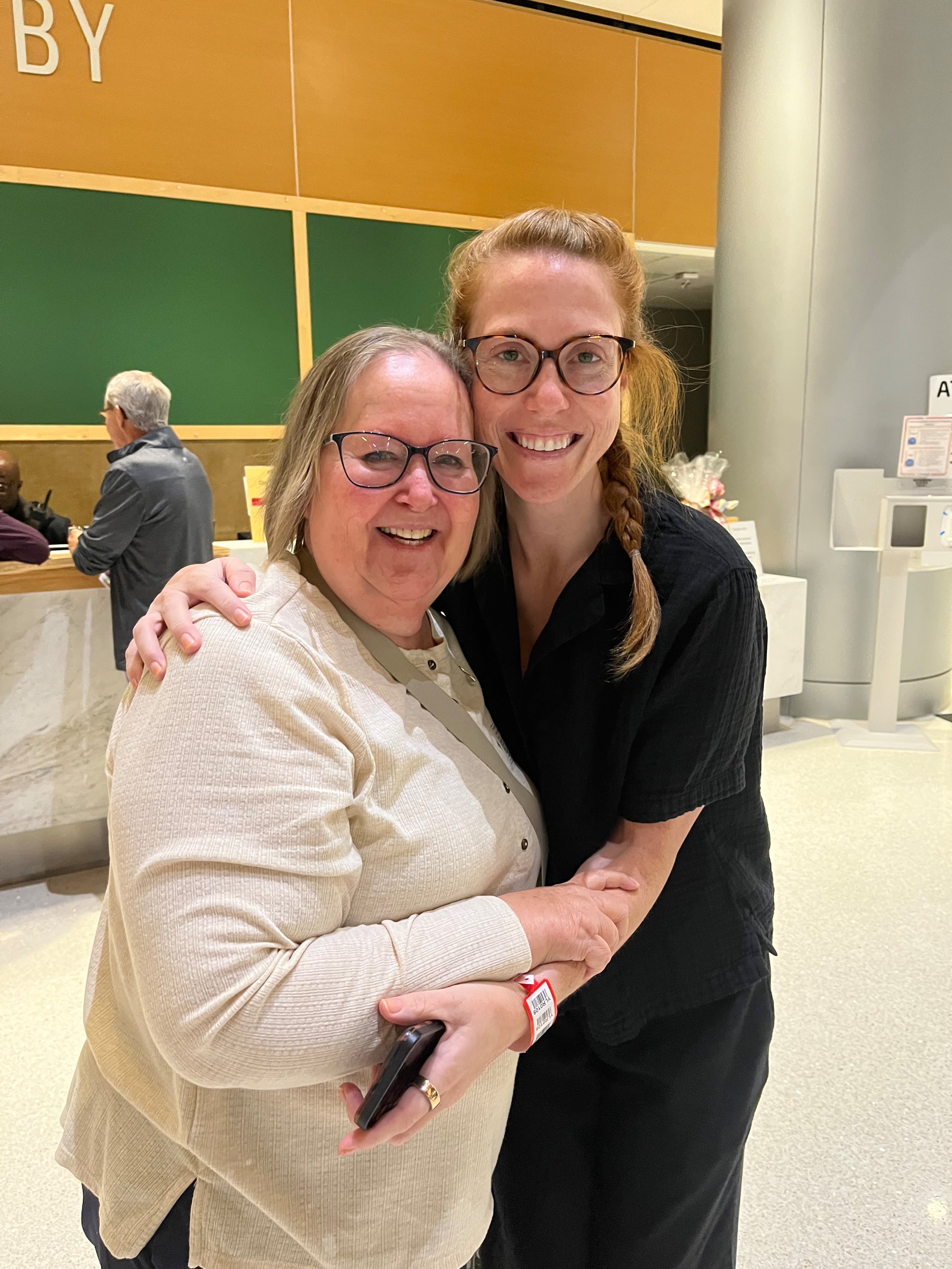 Angela Cassandra, left, and Jennifer Lewis, right, on the morning in August of 2025, when Jennifer would donate her kidney to Angela. (Courtesy of Jennifer Lewis and family)