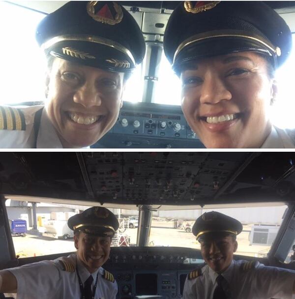 Delta's Capt. Stephanie Johnson (left) and First Officer Dawn Cook (right) make historic flight.