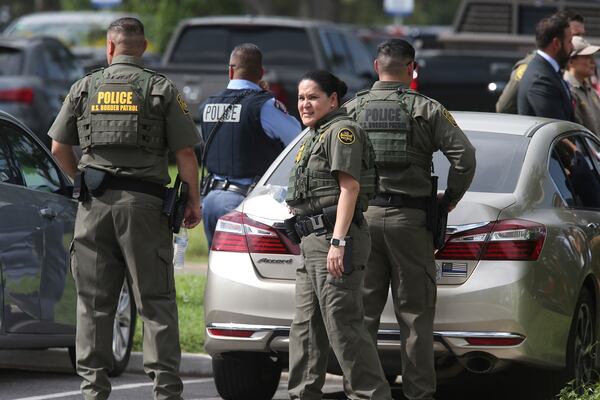 Law enforcement personnel operate at Rio Grande Valley Border Patrol Sector Annex, Monday, July 7, 2025, McAllen, Texas. (Delcia Lopez/The Monitor via AP)