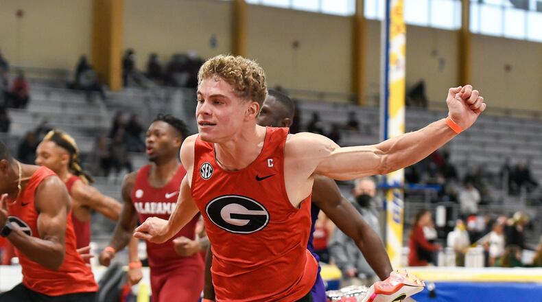 Matthew Boling has established Georgia records for 100 and 200 meters this season. His latest record came this weekend in the 200-meter dash at the Georgia Tech Invitational in Atlanta. (UGA Athletics)