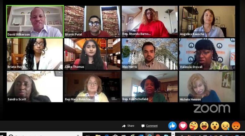 Georgia state Rep. David Wilkerson, D-Powder Springs, in the upper left hand corner, leads a Zoom chat involving student leaders from several public colleges and universities urging the Board of Regents to adopt a pass/fail grading option for students this semester.