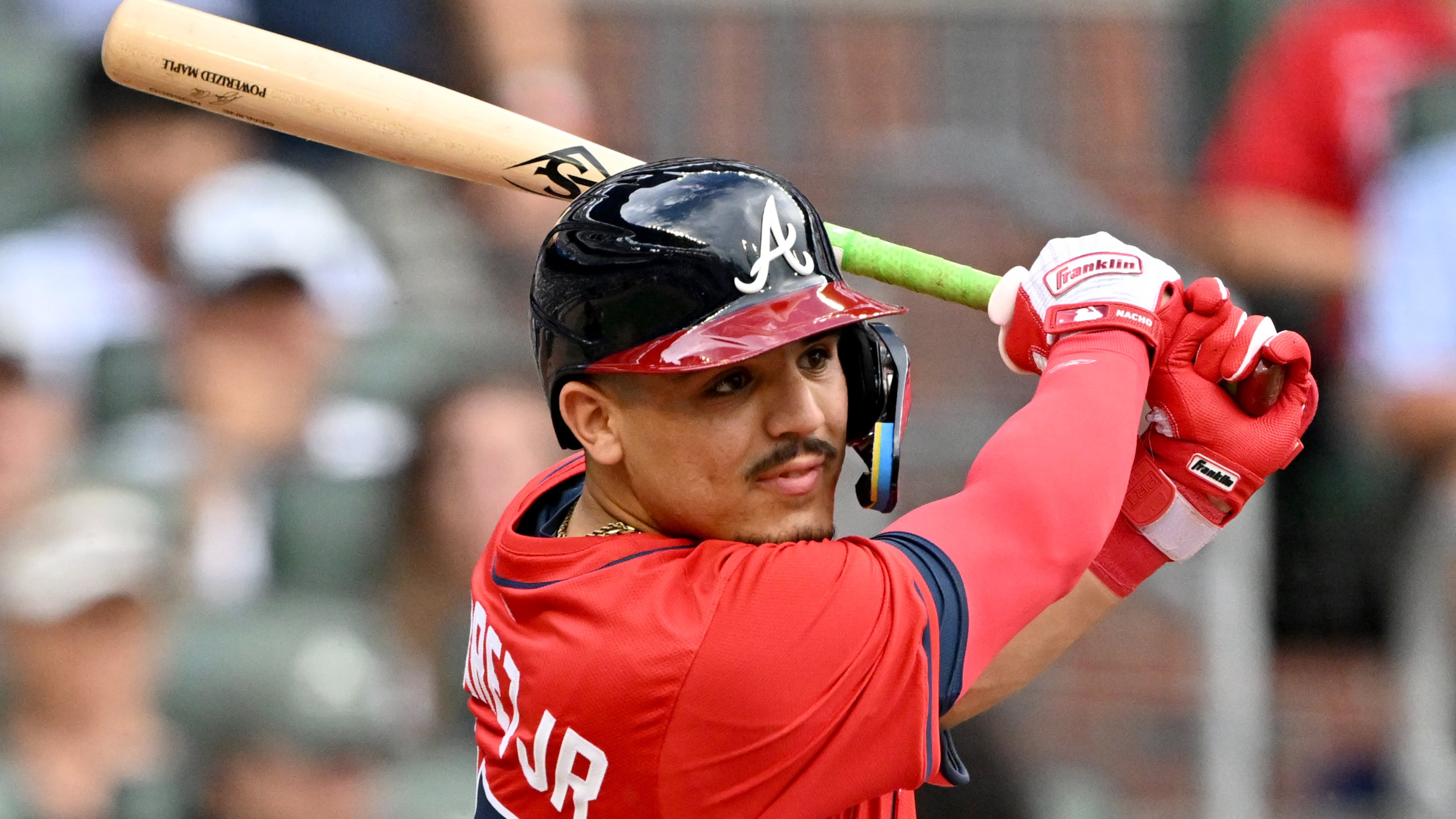 Braves shortstop Nacho Alvarez Jr., swinging here against the Yankees on Friday, July 18, 2025, is hitting .267 in four games with Atlanta this season. (Hyosub Shin/AJC)