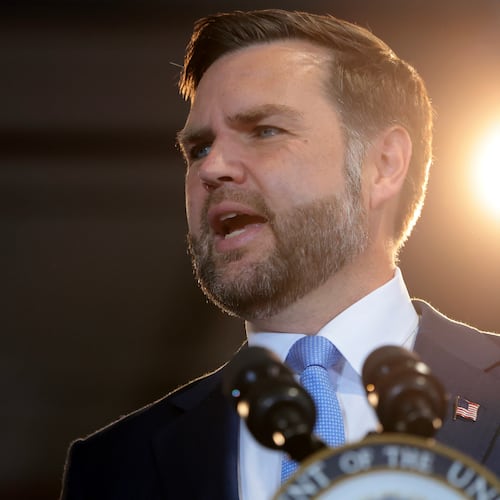 Vice President JD Vance speaks at CompoTech headquarters, Monday, August 24, 2026 in Brewer, Maine. (Anna Moneymaker/Pool Photo via AP)