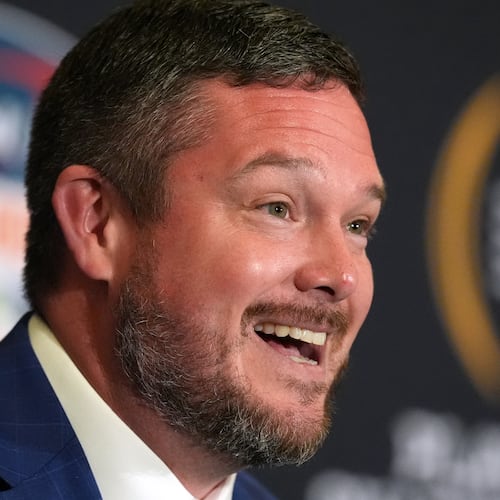 Oregon head coach Dan Lanning speaks at a press conference ahead of an Orange Bowl College Football Playoff quarterfinal game against Texas Tech, Wednesday, Dec. 31, 2025, in Dania Beach, Fla. (AP Photo/Rebecca Blackwell)