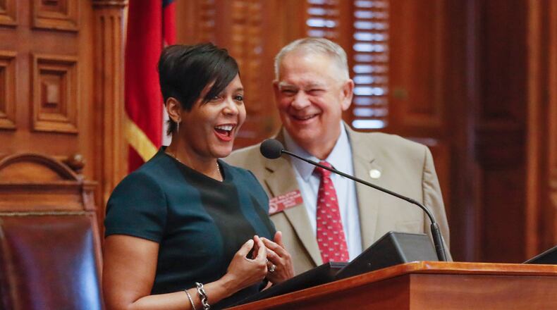 House Speaker David Ralston watches as Atlanta Mayor Keisha Lance Bottoms addresses the House. The Georgia General Assembly continued with the second legislative day of the 2020 session. Bob Andres / bandres@ajc.com