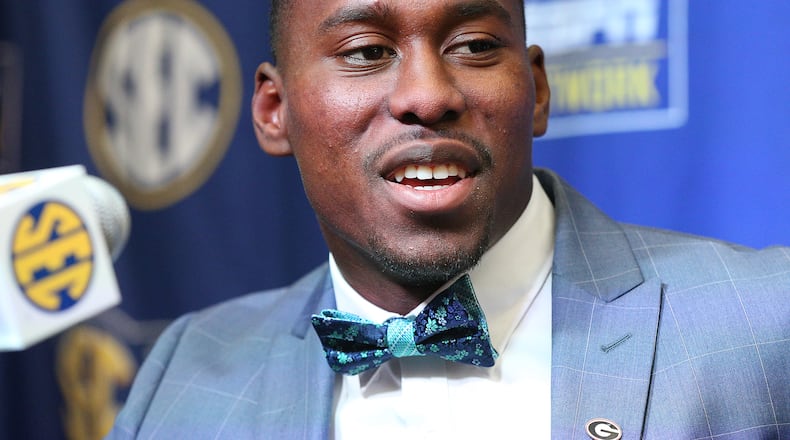 Georgia safety J.R. Reed takes questions during  SEC Media Days p at the College Football Hall of Fame on Tuesday.