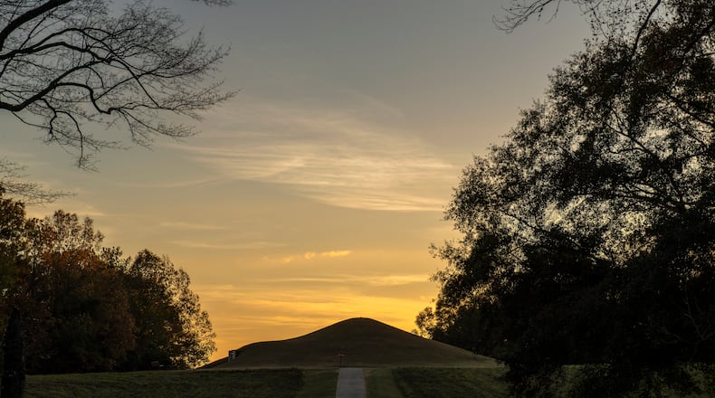 Thousand-year-old earthworks can be seen at the Ocmulgee Mounds National Historical Park near Macon. Nearly every member of Georgia's congressional delegation has joined in an effort to designate the site as the state's first national park. (Robert Rausch/The New York Times)
