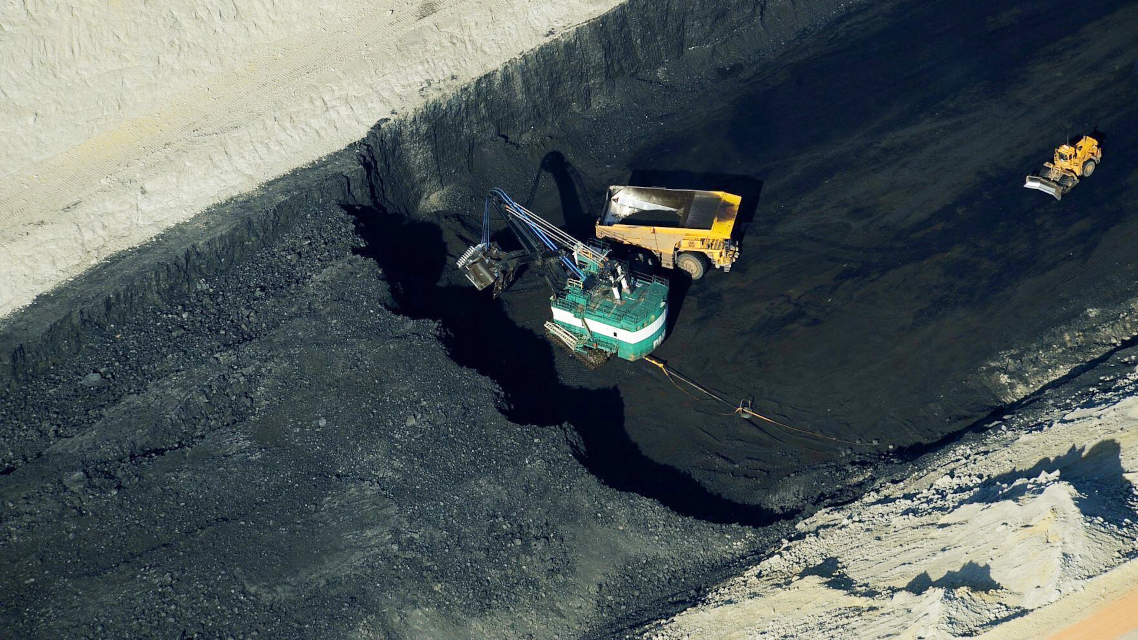 The Spring Creek coal mine is seen in an aerial photograph, taken May 28, 2013, near Decker, Mont. (Larry Mayer/The Billings Gazette via AP)