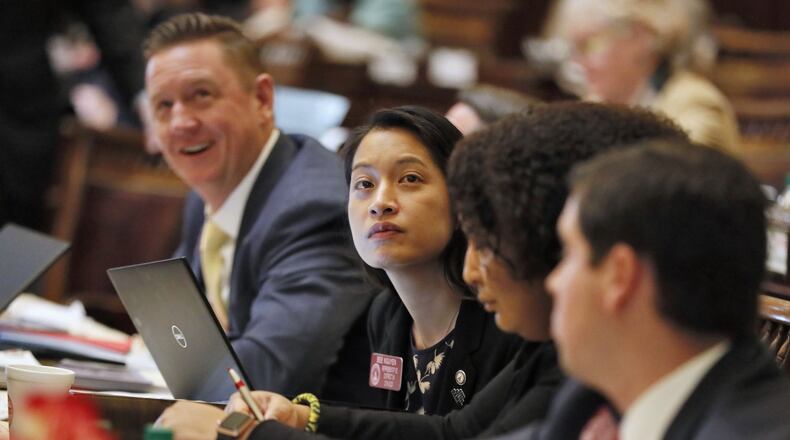State Rep. Bee Nguyen, D-Atlanta, watches the votes come in on bills during this year’s General Assembly session. Bob Andres / bandres@ajc.com