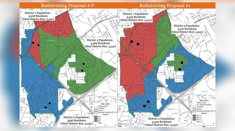 These are two redistricting options that the Legislative and Congressional Reappointment Office presented Doraville.