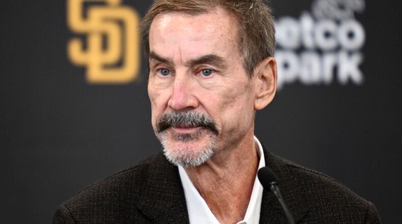 FILE - San Diego Padres Chairman Peter Seidler speaks at a baseball news conference, Friday, Dec. 9, 2022, in San Diego. (AP Photo/Denis Poroy, File)
