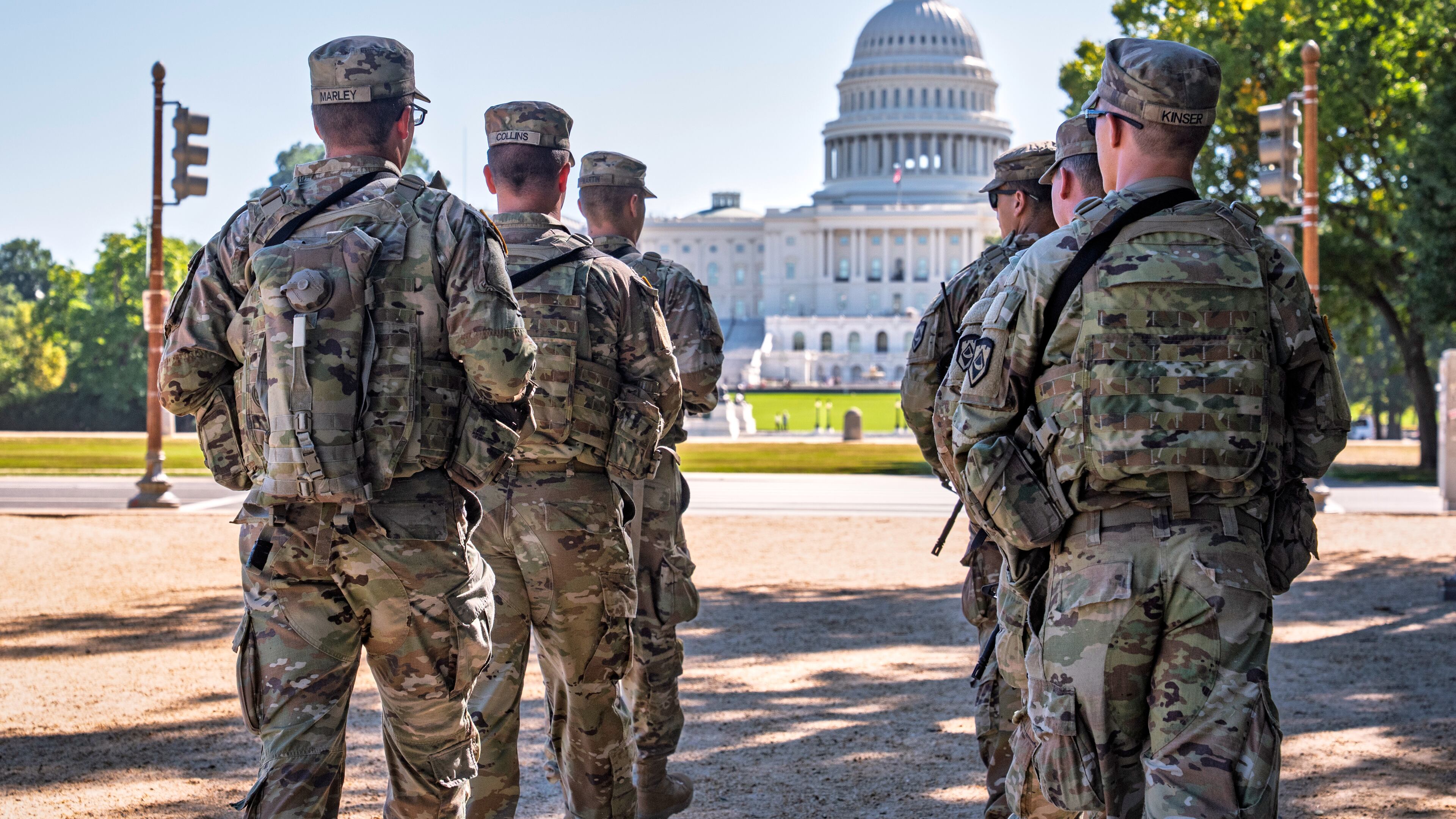 Armed National Guard soldiers from West Virginia patrol the Mall near the Capitol in Washington, as part of President Donald Trump's order to impose federal law enforcement in the District of Columbia, Tuesday, Aug. 26, 2025. (J. Scott Applewhite/AP)