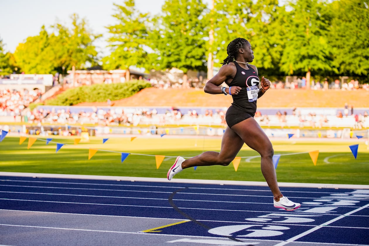 Georgia freshman sprinter Adaejah Hodge — pictured during the SEC Outdoor Track & Field Championships in May — ran the 100 meters in 10.63 seconds Thursday at the NCAA Division I Outdoor Track and Field Championships. Her time broke the college and under-20 record time of 10.75 seconds set by LSU's Sha’Carri Richardson in 2019. (Tony Walsh/UGAAA)