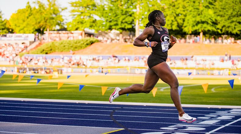 Georgia freshman sprinter Adaejah Hodge — pictured during the SEC Outdoor Track & Field Championships in May — ran the 100 meters in 10.63 seconds Thursday at the NCAA Division I Outdoor Track and Field Championships. Her time broke the college and under-20 record time of 10.75 seconds set by LSU's Sha’Carri Richardson in 2019. (Tony Walsh/UGAAA)