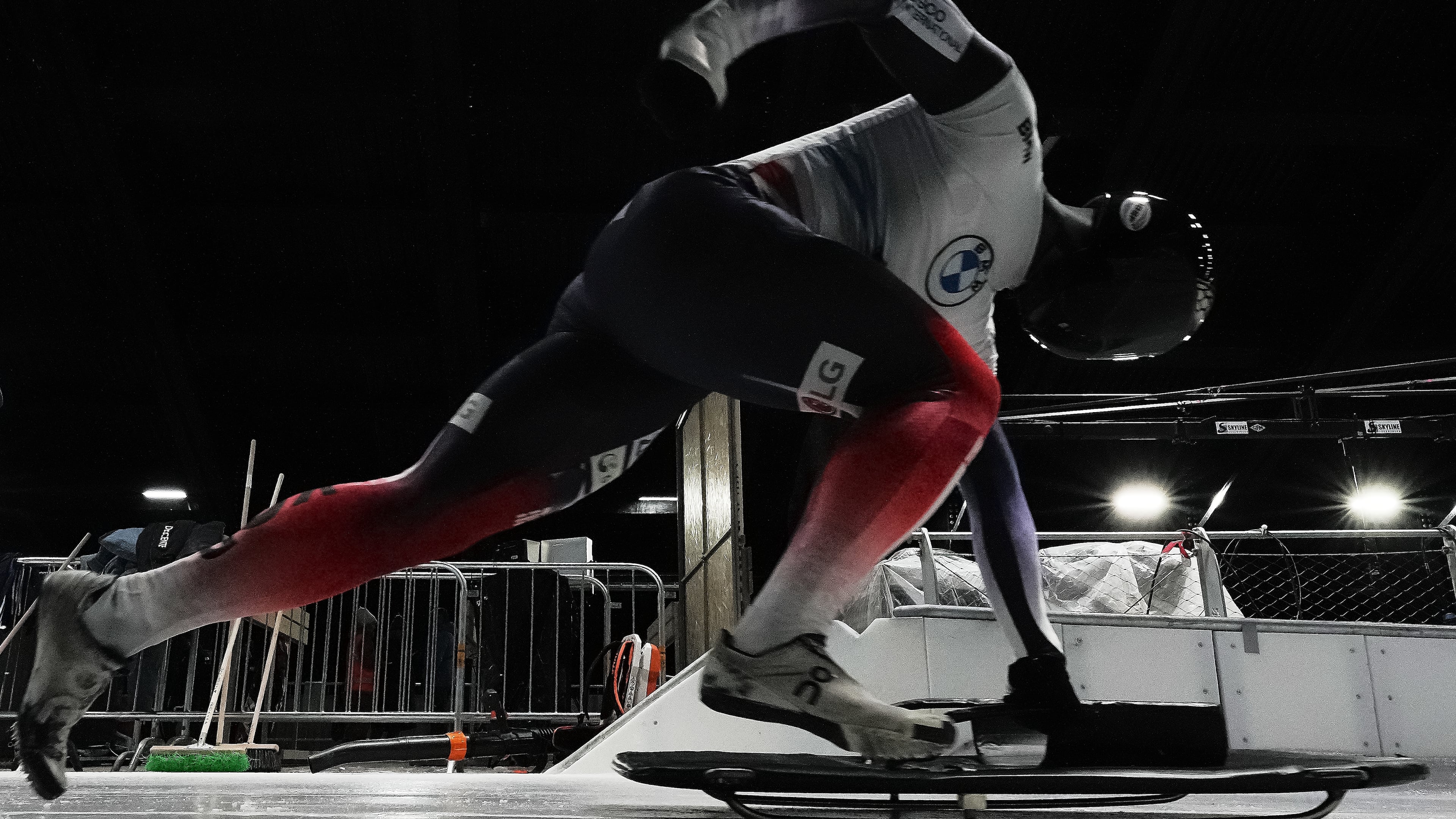 South Korea's Jung Seunggi takes the start at a training session ahead of a three day skeleton and bobsled World Cup stage and Olympic test event in Cortina D'Ampezzo, Italy, Wednesday, Nov. 19, 2025. (AP Photo/Andrew Medichini)