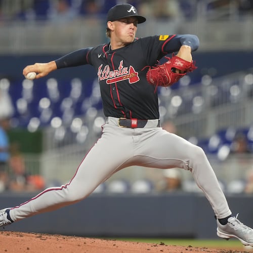 Atlanta Braves starting pitcher Hurston Waldrep aims a pitch during the first inning of a baseball game against the Miami Marlins, Tuesday, Aug. 26, 2025, in Miami. (Marta Lavandier/AP)