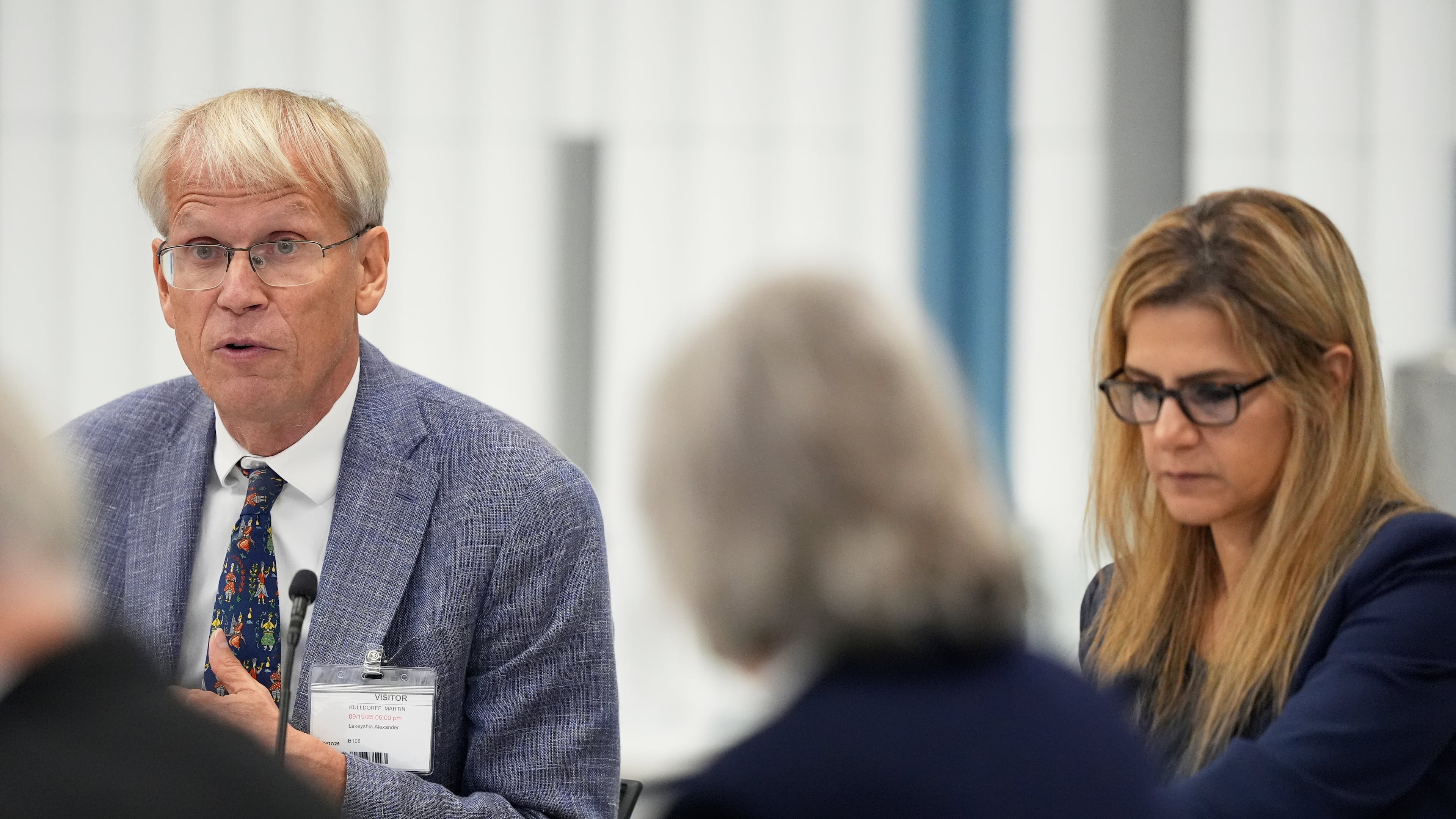 Committee member Dr. Martin Kulldorf, speaks during a meeting of the Advisory Committee on Immunization Practices at the CDC on Thursday, Sept. 18, 2025, in Chamblee, Ga. (AP Photo/Brynn Anderson)