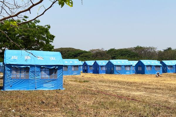 Temporary shelters for people displaced due to the earthquake, in Naypyitaw, Myanmar, Thursday, April 3, 2025. (AP Photo)