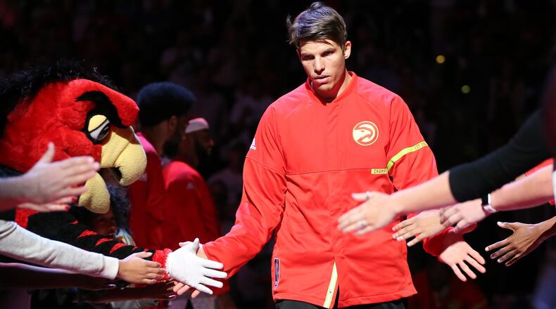 Hawks' Kyle Korver takes the court for the home opener against the Wizards in an NBA basketball game at Philips Arena on Thursday, Oct. 27, 2016, in Atlanta. Curtis Compton /ccompton@ajc.com