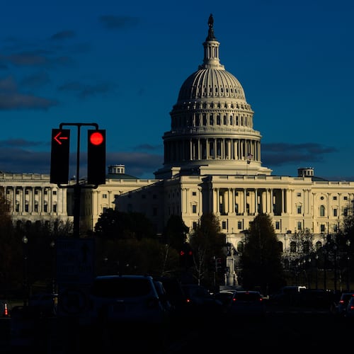 The U.S. Capitol is seen shortly before sunset, Friday, Nov. 28, 2025, in Washington. (AP Photo/Julia Demaree Nikhinson)