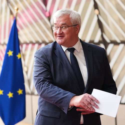 Ukraine's Foreign Minister Andrii Sybiha speaks with the media as he arrives for a meeting of EU foreign ministers at the European Council building in Brussels, Monday, May 11, 2026. (AP Photo/Virginia Mayo)