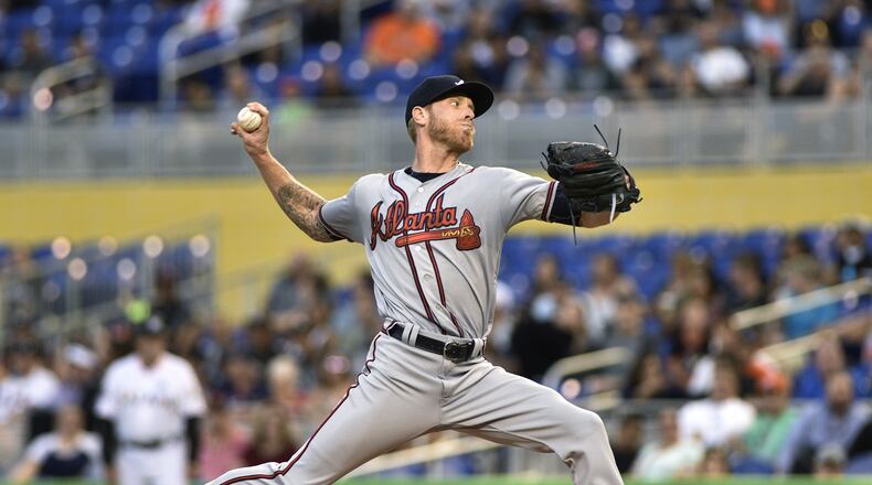 Braves’ pitcher Mike Foltynewicz delivers against the Miami Marlins, Friday, May 12, 2017, in Miami. (AP Photo/Gaston De Cardenas)