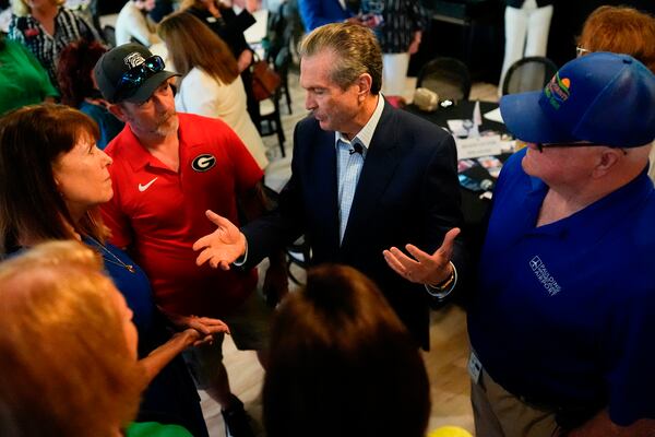 Republican candidate for governor Rick Jackson speaks to voters during a campaign stop in Hiram last week. (Mike Stewart/AP)