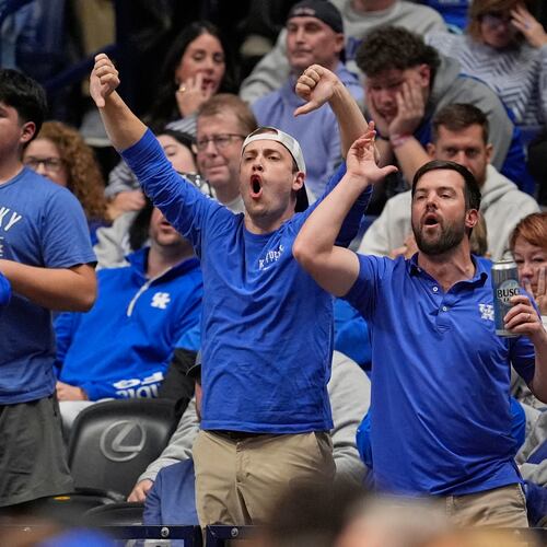 Kentucky fans boo during the first half of an NCAA college basketball game against Gonzaga, Friday, Dec. 5, 2025, in Nashville, Tenn. (AP Photo/George Walker IV)